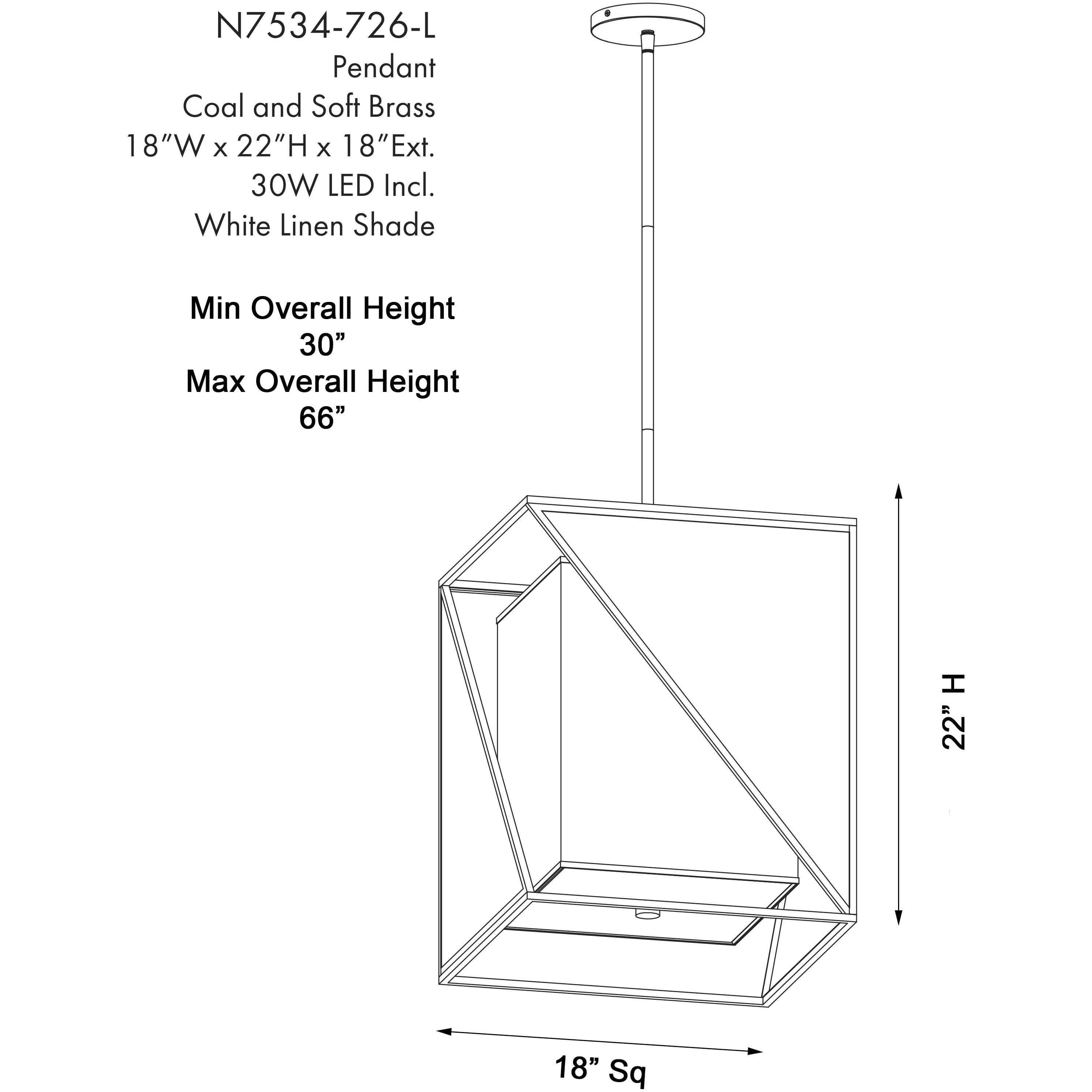 Aspect LED 18 inch Coal And Soft Brass Pendant Ceiling Light
